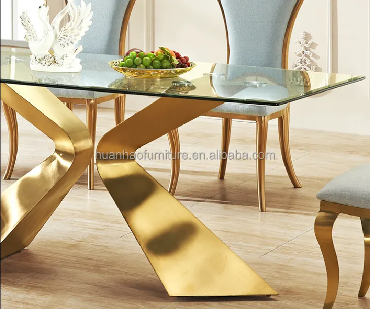 Table Design Rose Gold Glass Dining Table European Luxury Rose