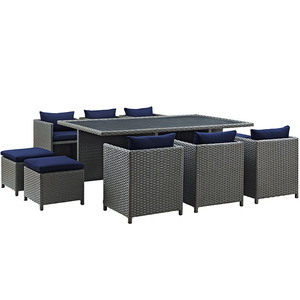 Set da Pranzo da <span class=keywords><strong>Esterno</strong></span> in Rattan da 11 Pezzi, Set di <span class=keywords><strong>Mobili</strong></span> da Giardino in <span class=keywords><strong>Vimini</strong></span> con Struttura in Ferro e Tessuto per Esterni - Product Image 2