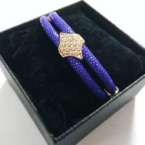 Pulseira de couro azul duplo 100%