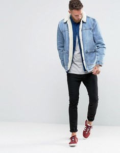 Veste en jean doublée en polaire avec patte de boutonnage KY, surpiqûres contrastées couleur tabac, pour homme, lavage bleu élégant, vestes chaudes pour homme, hiver - Product Image 5