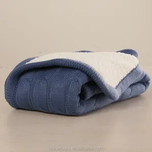 Quente Confortável Super Macio Dupla Camada Cabo De Malha Forrado com Microfibra Sherpa Backing Baby Blanket