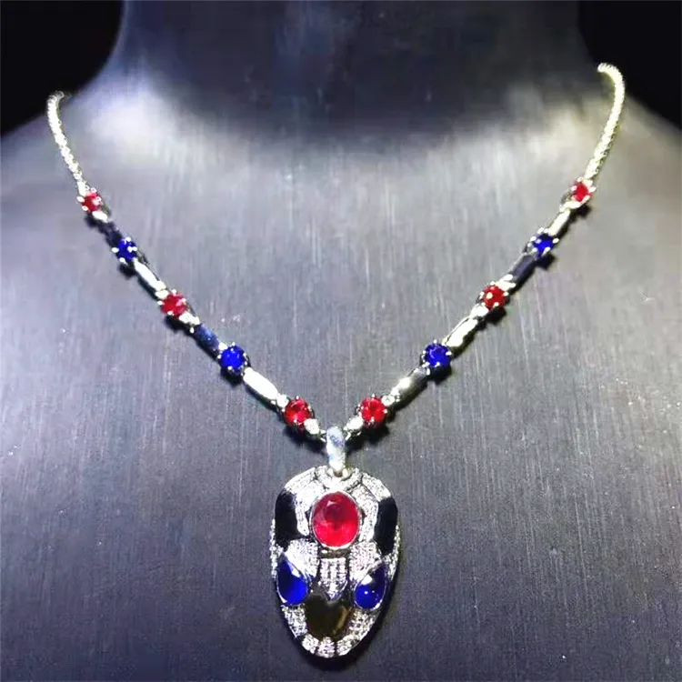Luxury Style Jewelry Wholesale Natural Ruby Sapphire Multicolor Gemstone Necklace