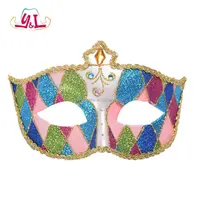 Festa in maschera veneziana viola oro verde Mardi Gras Carnival Styled Mask con corona