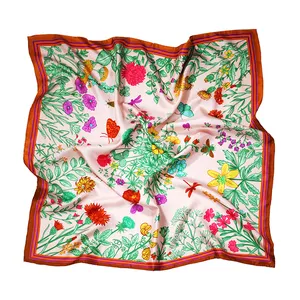 Hot Sale Chic Embroidery Pattern Double Layer Delicate Kerchief Twill 50x50cm Silk Scarf for Women