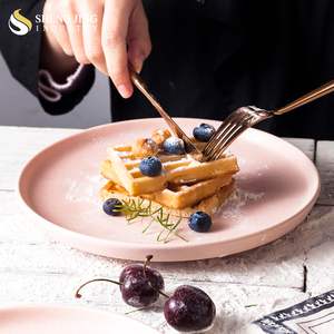 Factory Online Wholesale Flat Round Ceramic Pink Dinner <strong>Plate</strong> <strong>Mat</strong> - Product Image 4