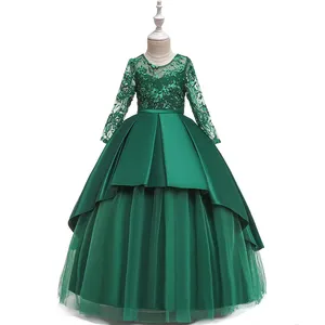 Wholesale Girls Lace Long Sleeve Evening Party Dress Boutique Kids Bridesmaid Dresses LP-233