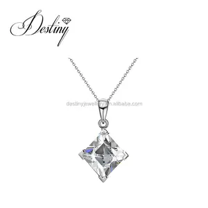 Premium österreichi scher Kristalls chmuck Sterling Silber 925/Messing Mode Hochzeit Quadrat Halskette Destiny Jewell ery
