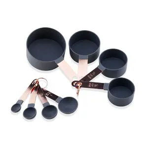 8 tasses à mesurer et cuillères-mesure en plastique noir, qualité alimentaire, ensemble avec poignée en cuivre Rose, noir, 1 pièce