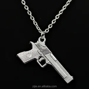 2017 cool ontwerp pistool browning pistool hanger ketting zilver legering cross collier voor mannen