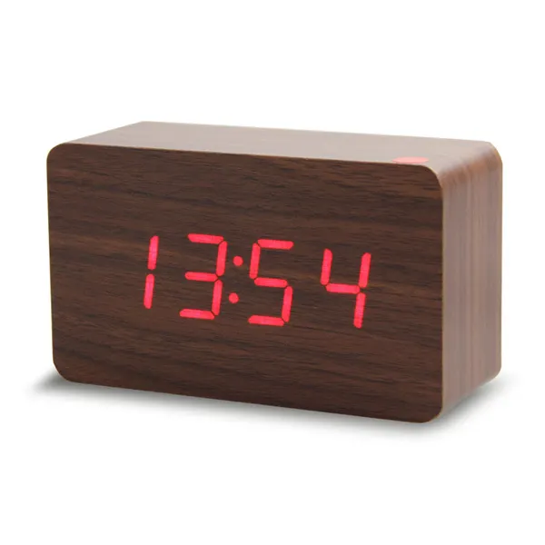 Promotion Brief Square Led Electronic Digital Acoustic Control Sensing Wooden Alarm Clock With Date Temperature