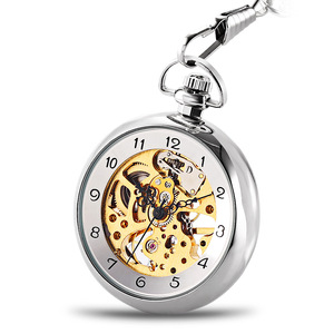 Reloj de bolsillo plateado para hombre, <span class=keywords><strong>esqueleto</strong></span>, bobinado, mecánico - Product Image 1