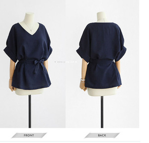Mùa Hè Phụ Nữ Áo Cánh Linen Áo Sơ Mi V Cổ Lớn Bow Batwing Tie Loose Phụ Nữ Áo Nữ Hàng Đầu Cho Tops 5XL 10% Off - Product Image 5