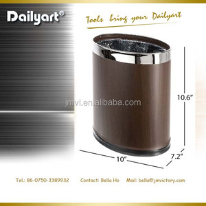 Cubo de basura de metal abierto pequeño <span class=keywords><strong>hotel</strong></span> papelera forma oval (<span class=keywords><strong>mirada</strong></span> de madera) - Product Image 1