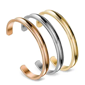 Stainless steel gold plated plain hand cuff bangle women KLB1011