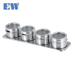 4pcs Tins Aço Inoxidável Magnetic Kitchen Spice Jar Conjuntos Com Rack Ervas Coloridas Shaker Set