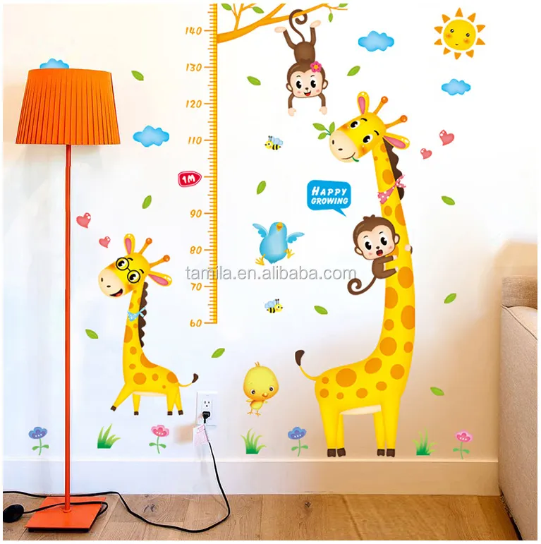 Fashion kids height growth chart wall sticker/Giraffe wall chart for baby learning/height measurement sticker