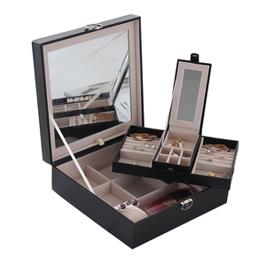 Multifonction de luxe Ornement <span class=keywords><strong>Bijoux</strong></span> Pliable Boîte De Rangement <span class=keywords><strong>avec</strong></span> Grand <span class=keywords><strong>Miroir</strong></span> Cosmétique - Product Image 4