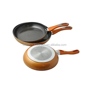 New style aluminum 3Pcs forged fry pan set with soft touch handle oil free Eco-friendly and heat resistant painting