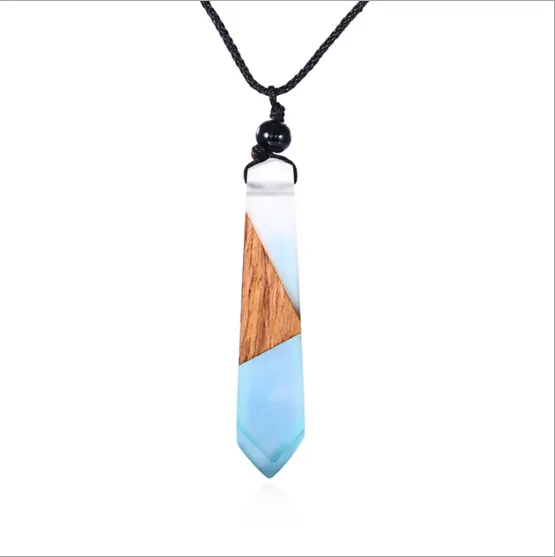 latest fashion long top design minimalist wood resin necklace Handmade Wood and Resin Pendant Necklace