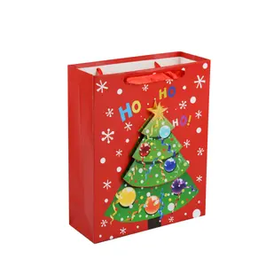 Fábrica de Yiwu Navidad X'mas bolsas de papel 3D diseño bolsa de regalo de Navidad