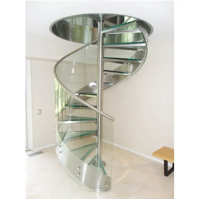Where to buy custom stair case, stainless steel glass treads spiral staircase