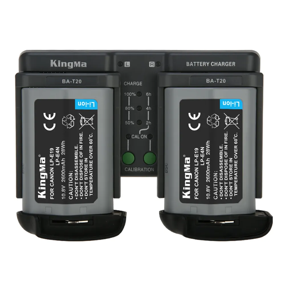 KingMa 2600mAh LP-E19 LP-E4N البطارية (2-حزمة) و شاحن مزدوج كيت لكانون EOS 1Dx مارك الثاني ، 1Ds مارك الثالث ، 1D Mark IV كاميرا