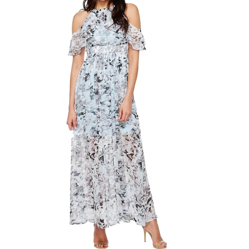 Đầm Maxi In Hoa Voan, Cổ Chữ V, Đầm Maxi Phong Cách Bali Boho Mùa Hè Cho Bãi Biển, Mẫu 2022