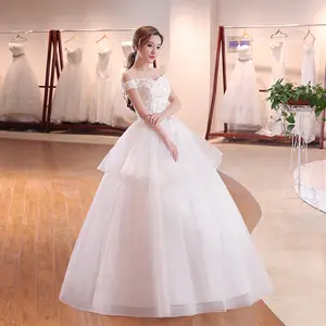 אופנה קוריאה סגנון נסיכת תחרה פרח לקשט כדור שמלת חתונת שמלות כלה שמלה