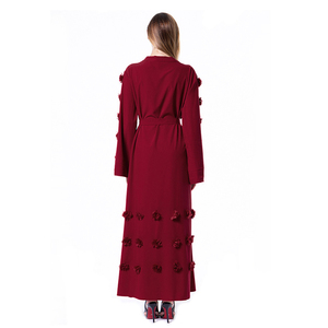 Promotional Loose Winter Islamic Abaya <strong>Kimono</strong> <strong>Black</strong> Women <strong>Long</strong> Lace Batwing Sleeve Front Open Beading Dubai Dress Polyester - Product Image 6