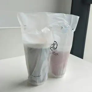 코스톰 로고 포장 보바 테이크 아웃 컵 캐리어 인쇄 버블 티백 컵 홀더 비닐 봉투