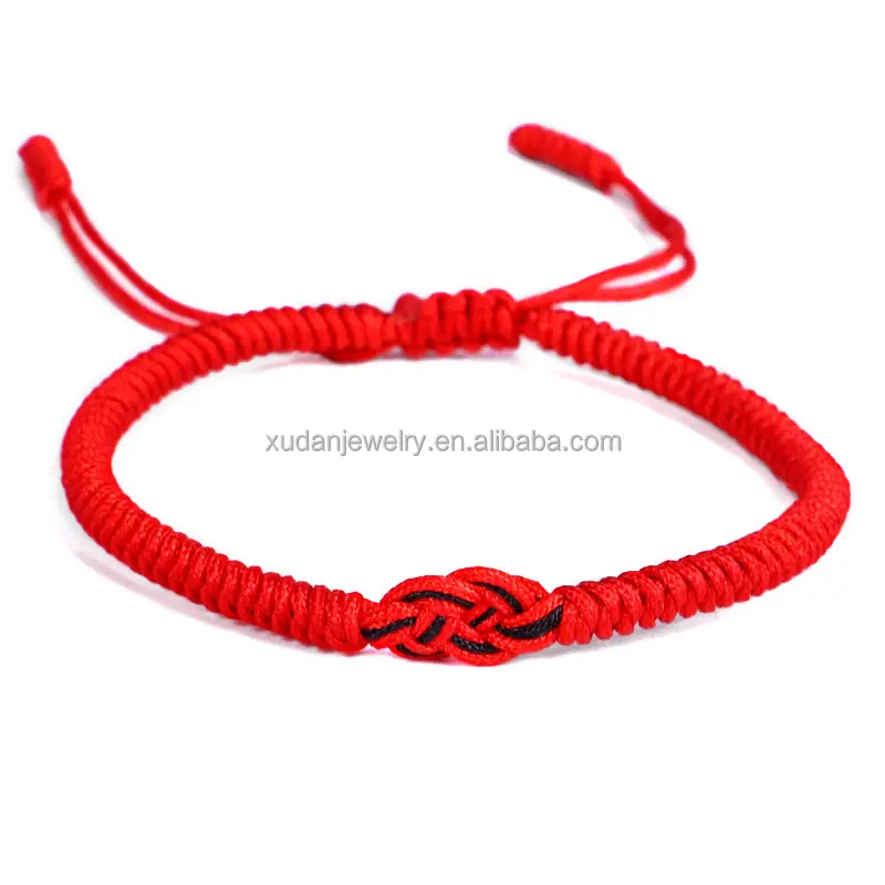 Handmade Adjustable Knots Red Rope Lucky Bracelet Braided Macrame Buddhist Tibetan Couple Bracelet For Men And Women