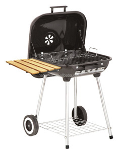 Braser au charbon de bois avec étagère en bois - Product Image 1