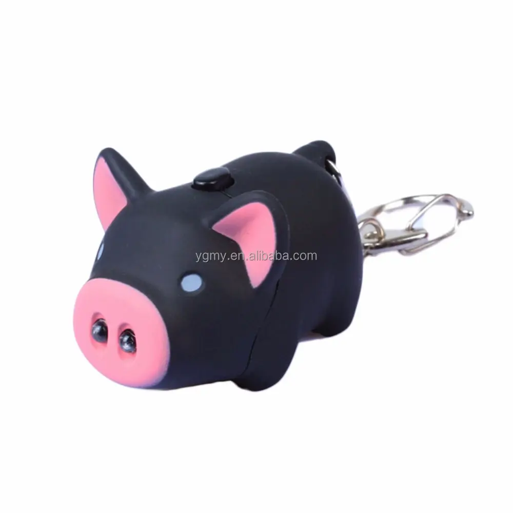 cute pig led keychains flashlight sound rings Creative kids toys pig cartoon sound light keychains child gift 3 colors