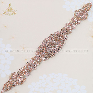 אפרסק צבעוני ריינסטון קריסטל Applique לחתונה שמלת sashes - Product Image 2