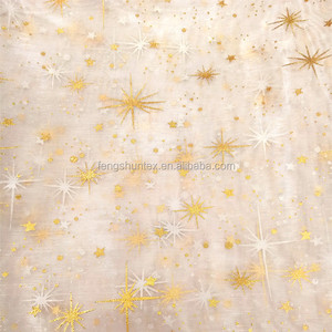 <span class=keywords><strong>Tissu</strong></span> imprimé <span class=keywords><strong>organza</strong></span> feuille d'or pour noël - Product Image 4