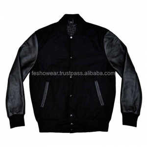 เสื้อแจ็คเก็ตบอมเบอร์ขนสัตว์ผู้ชายแบบขายส่ง OEM ทรงสูง คอตั้ง สไตล์ Letterman แบบวิทยาลัย  ลายตัวอักษรสีดำ  เสื้อคลุมแฟชั่นฤดูหนาว - Product Image 1