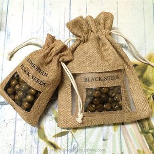 Túi đựng cà phê hạt bằng vải bố có dây rút và cửa sổ PVC trong suốt - Product Image 1