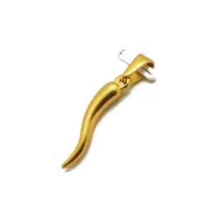 18k Yellow Gold Lucky Jewelry Italian Horn Charm for Mens Cornicello Necklace