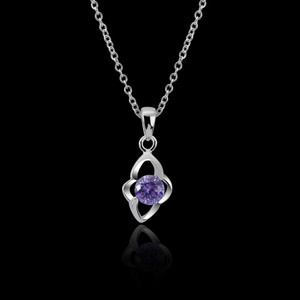 Mode bijoux usine <span class=keywords><strong>Blanc</strong></span> <span class=keywords><strong>or</strong></span> plaqué Femmes de Foulard <span class=keywords><strong>Solitaire</strong></span> violet zircon Fleur Pendentif collier - Product Image 5