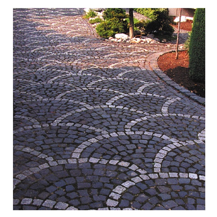 Black Basalt Paver Stone Fan Shape Cobble Stone Meshed Pavement Mats Granite Patio Driveway Paving Stone