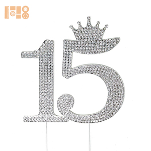 Корона из горного хрусталя 15 Quinceanera, топпер для торта с монограммой, милое украшение на 15-й день рождения-настоящие кристаллы на номер 15