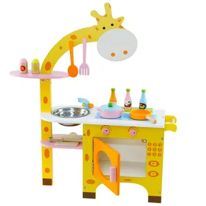 Custom wooden big kitchen toy Giraffe Pretend Role Play wooden big kitchen cooking toys for kids