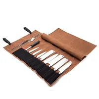 Bolsa de lona encerada personalizada, impermeable, con cremallera, rollo de cuchillos de Chef