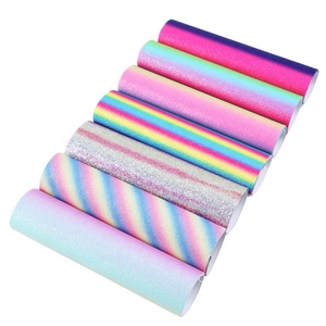 Rainbow Stripe <strong>Gradient</strong> Fine Glitter Vinyl Faux Synthetic Leather Sheets <strong>Fabric</strong> 74286 - Product Image 6