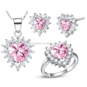 925 sterling silver indian women bridal fashion pink crystal jewelry set