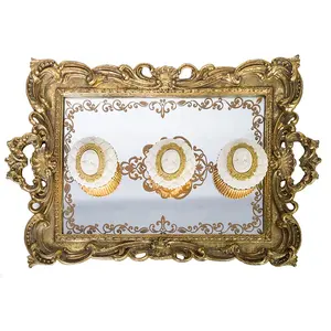 Sang Trọng Antique Vàng Mỹ Phẩm Phục Vụ Khay Nhựa Vanity Vuông Dịch Vụ Kính Gương Khay Cho Trang Trí Đám Cưới Trang Trí Nội Thất Nước Hoa