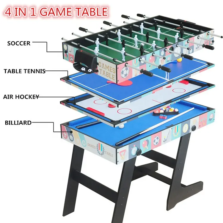 Дети играют в помещении складной 4 в 1 Многофункциональный игровой столик 4 разных игровой бассейн мяч футбольный Настольный теннис воздушный хоккей