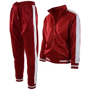 Groothandel Ontwerp Eigen Ingericht Stripe Rode Sweatsuit Custom Mens Plain Sport Trainingspak