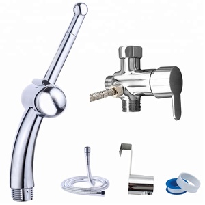 Messing Koud en Warm Water Bidet Sproeier Vier Manieren Mixer 7/8 "T-Adapter En 3/8" Tee Met Supply Slang Voor Wc Bidet Set