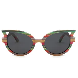 2023 Mode Frauen Regenbogen Farbe Custom Lens Bambus rahmen Polarisierte Holz Sonnenbrille 2023